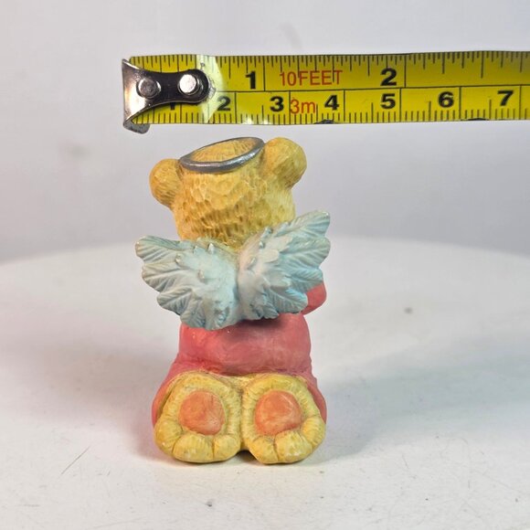 Vintage 1995 Ceramic Angel Bear Figurine With Wings & Halo Praying In Pink Robe - Picture 4 of 7
